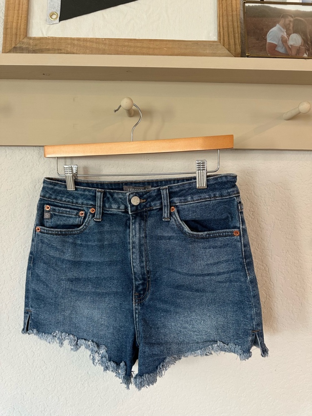 Just USA Dark Blue High-Rise Distressed Denim Shorts